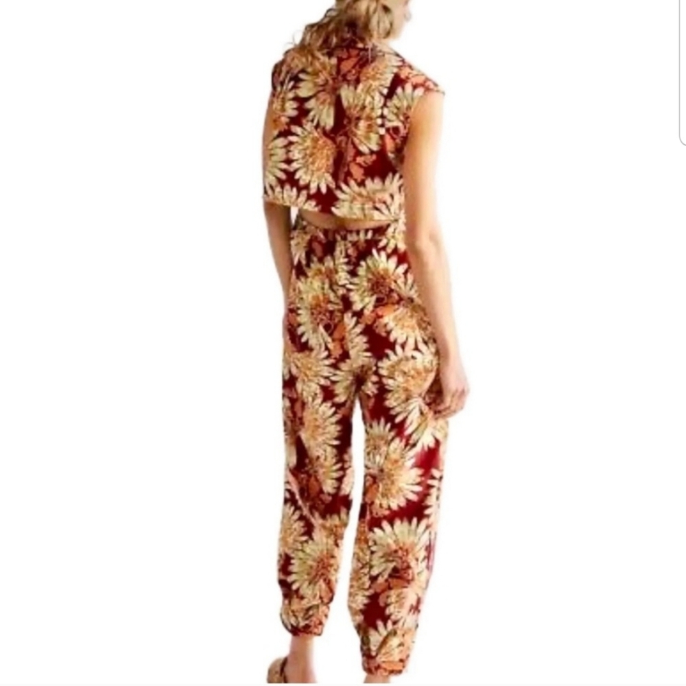 Free People Shasta Print Corduroy Shortsleeve Jumpsuit Floral Back Out Wide Leg - Picture 4 of 17